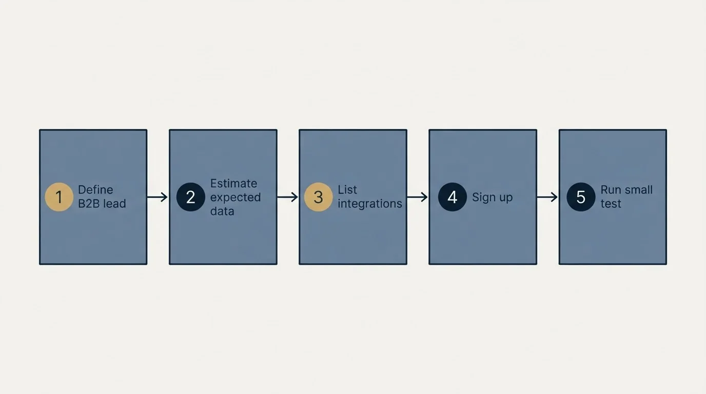 Step sequence: Getting Started Checklist (Define B2B lead, Estimate expected data, List integrations, Sign up)