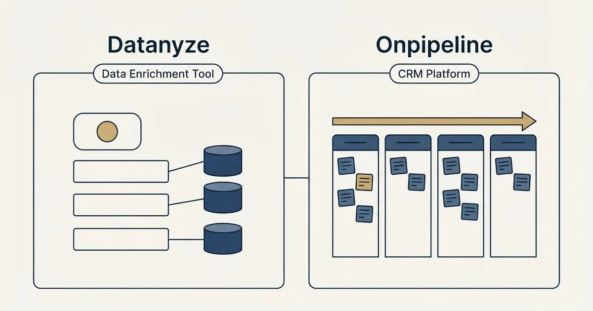 Side-by-side panels: Datanyze vs Onpipeline (Data Enrichment Tool, CRM Platform)