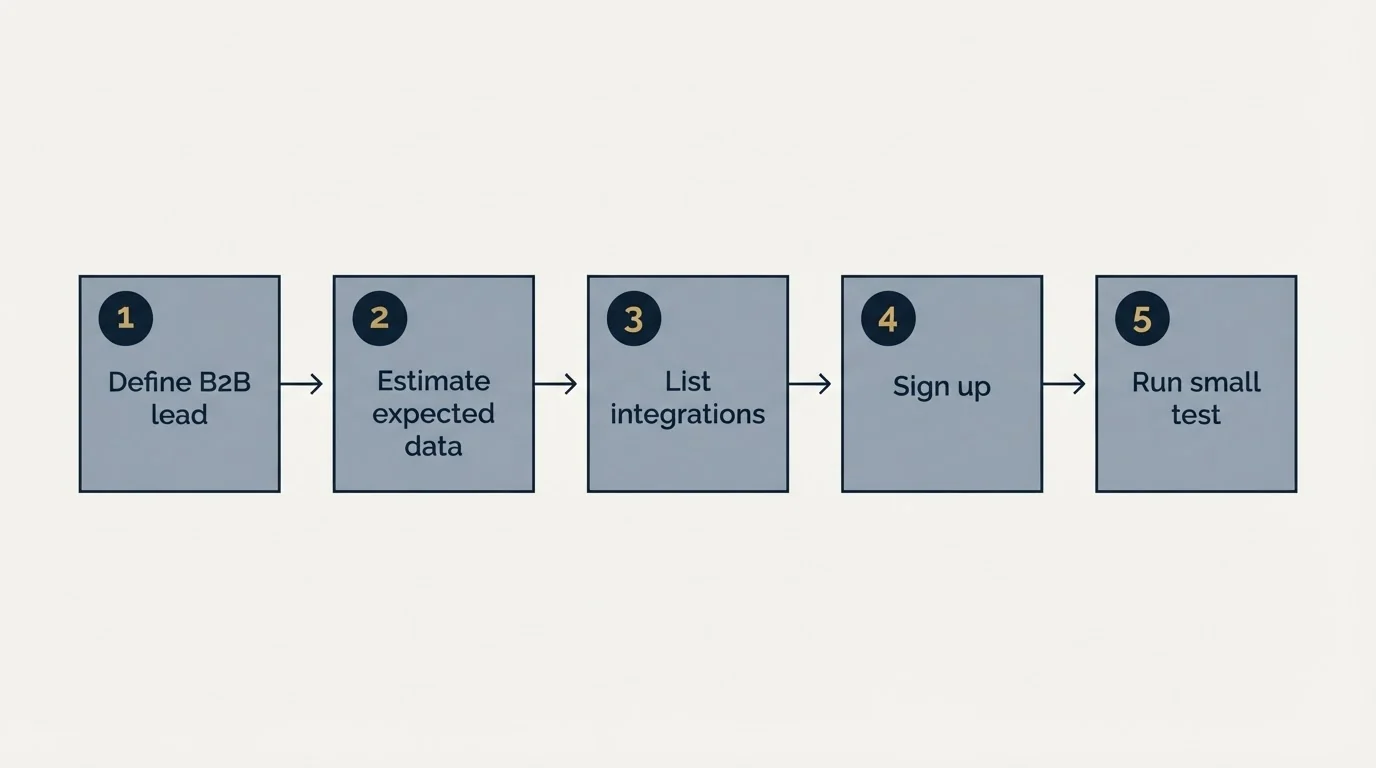 Step sequence: Getting Started Checklist (Define B2B lead, Estimate expected data, List integrations, Sign up)