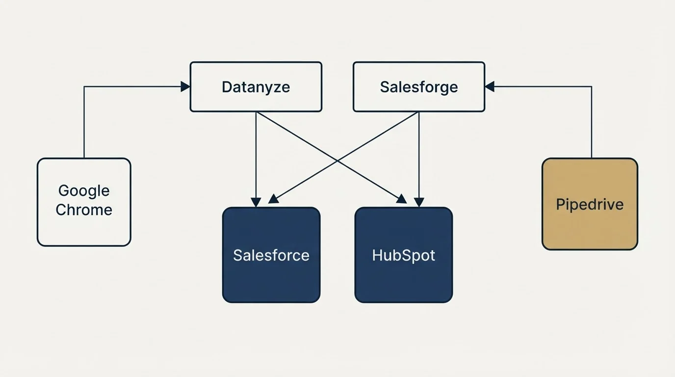 Integration grid: Integration Ecosystem (Datanyze, Salesforge, Salesforce, HubSpot)
