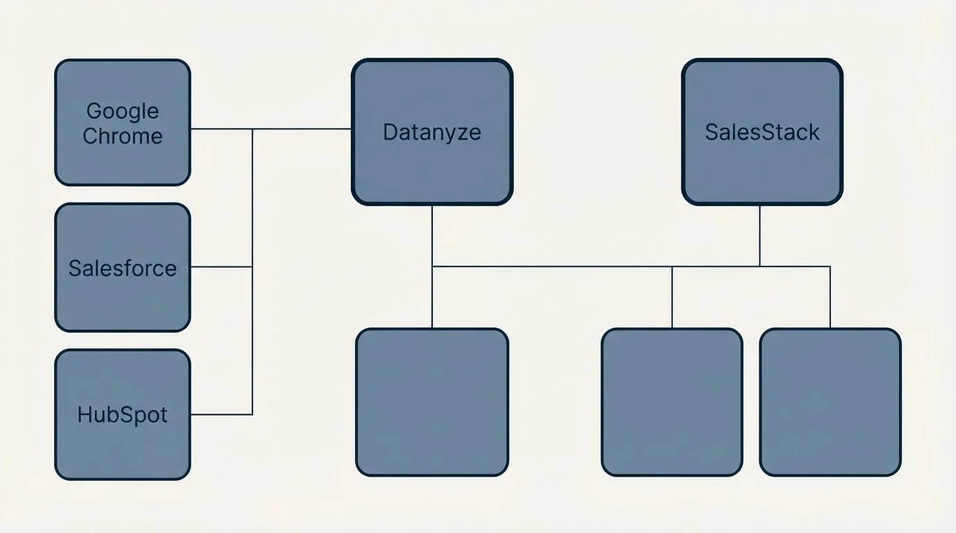 Integration grid: Integration Ecosystem (Datanyze, SalesStack, Google Chrome, Salesforce)