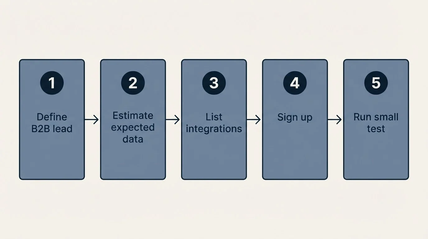 Step sequence: Getting Started Checklist (Define B2B lead, Estimate expected data, List integrations, Sign up)