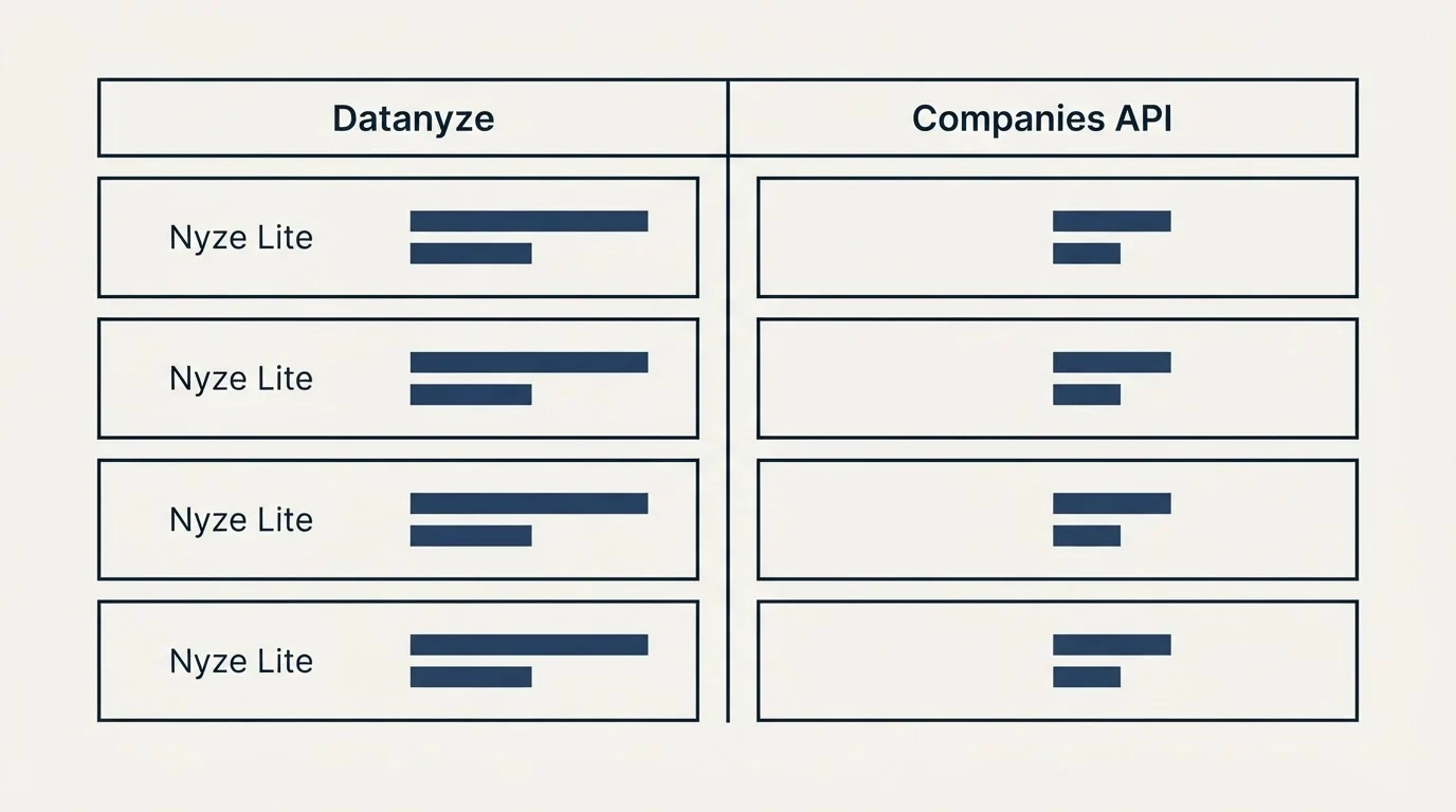 Pricing table: Pricing Comparison (Datanyze, Companies API, Nyze Lite)