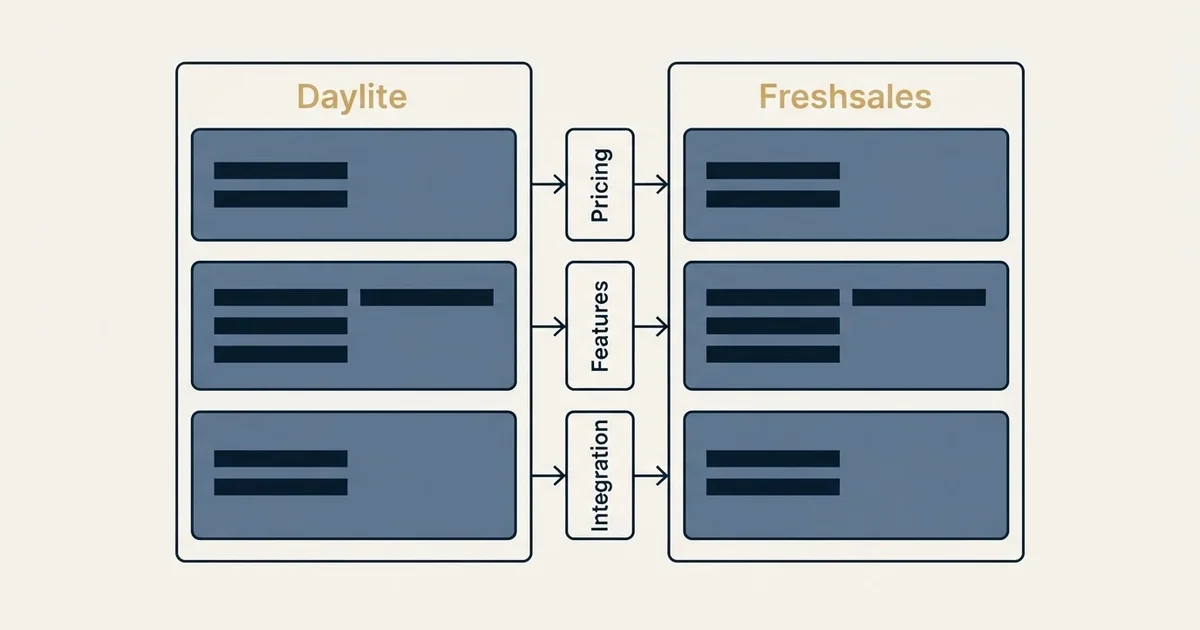 Comparison panel: Daylite vs Freshsales (Pricing, Features, Integration)
