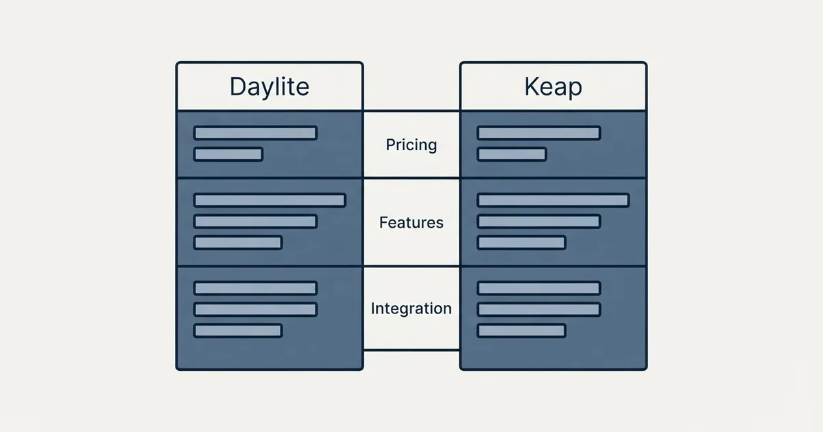Comparison panel: Daylite vs Keap (Pricing, Features, Integration)