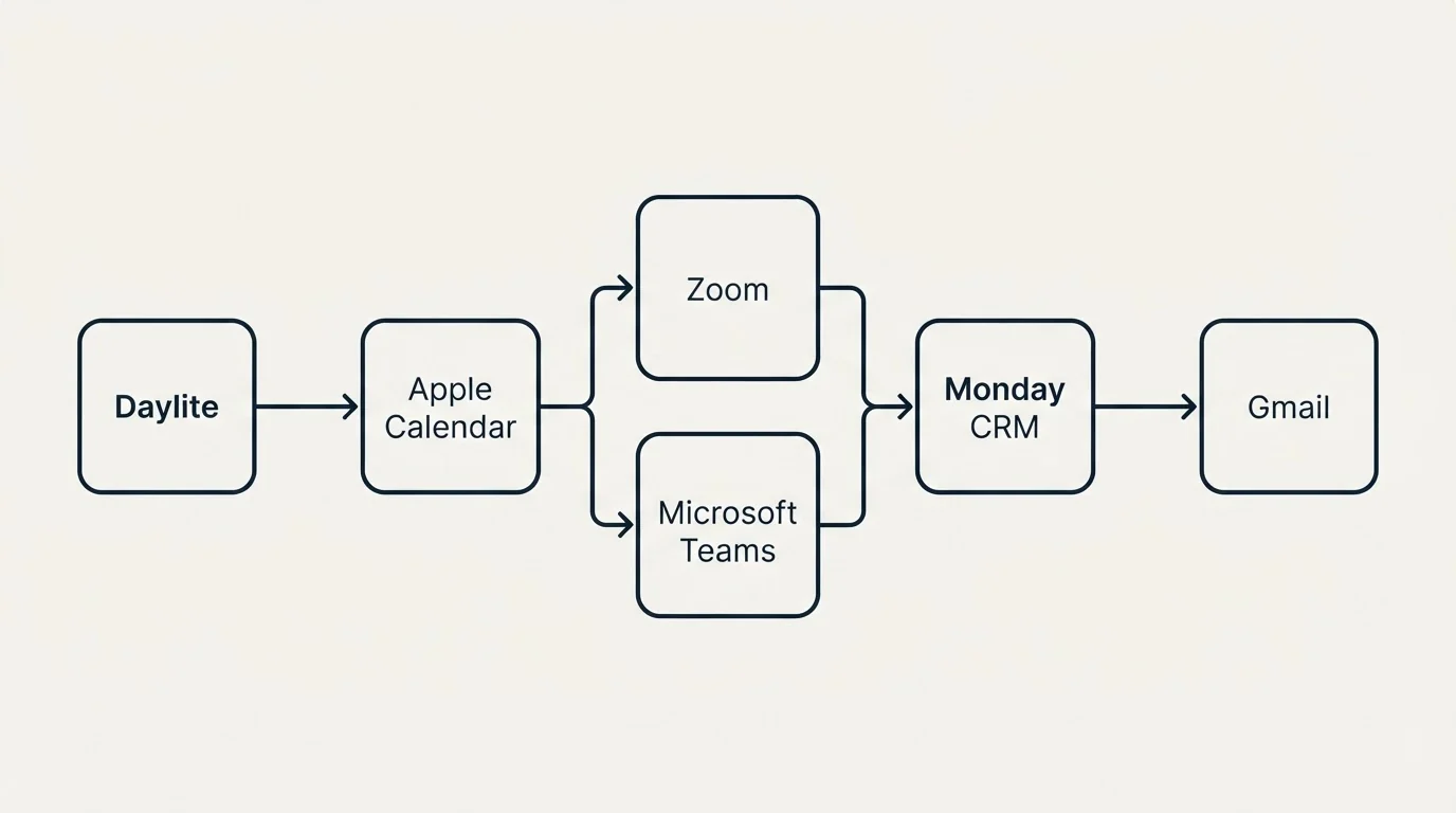 Integration flow: Integration Ecosystem (Daylite, Monday CRM, Zoom, Microsoft Teams)