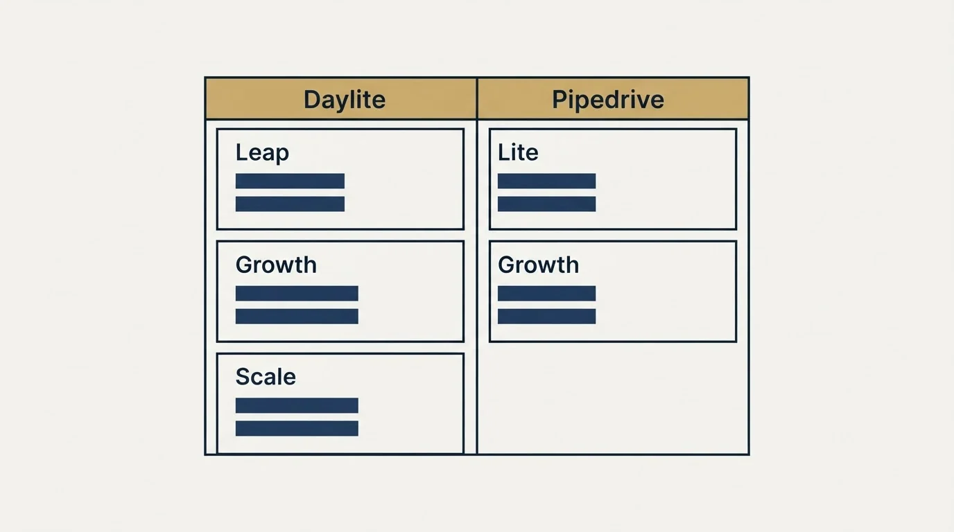 Pricing table: Pricing Comparison (Daylite, Pipedrive, Leap, Lite)