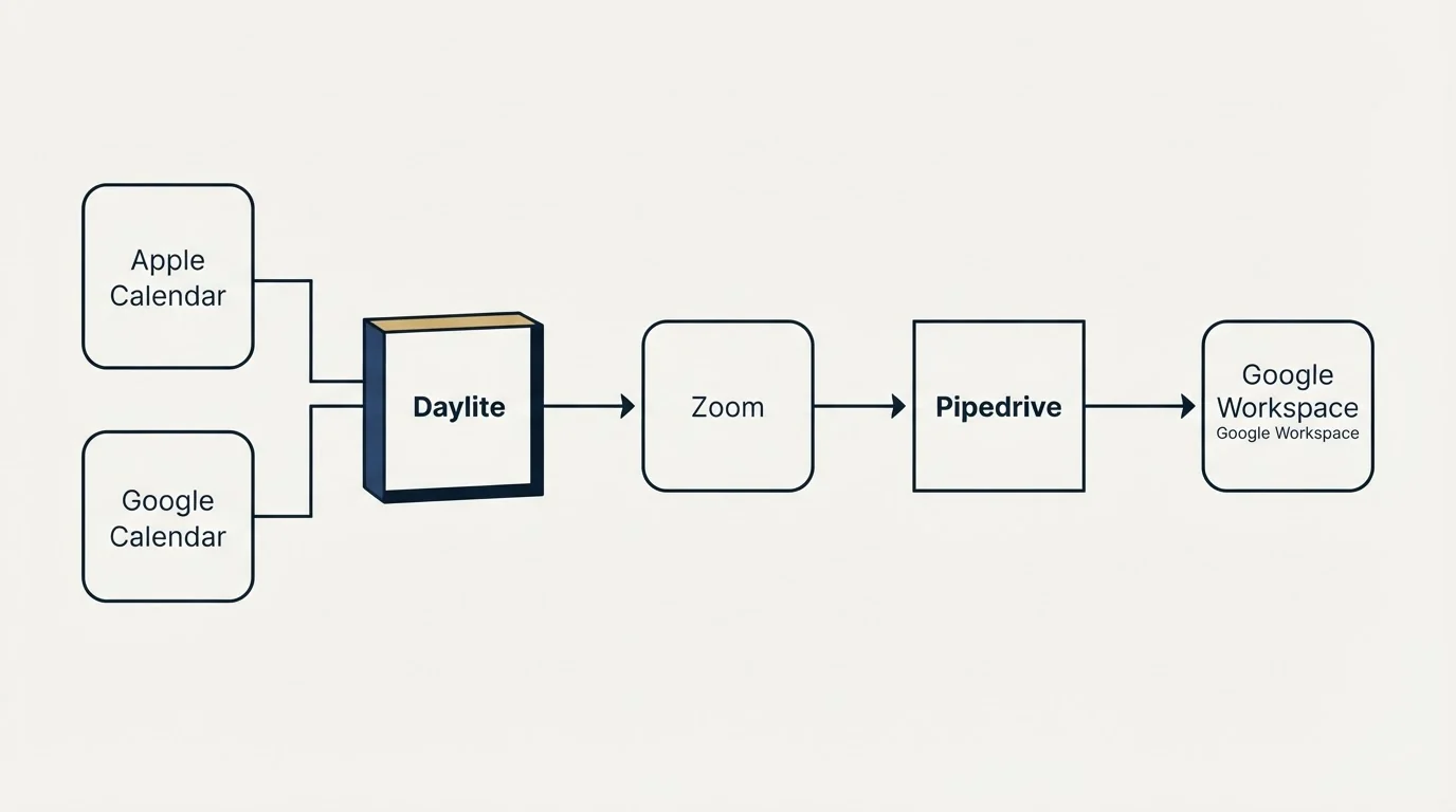 Integration flow: Integration Ecosystem (Daylite, Pipedrive, Zoom, Apple Calendar)