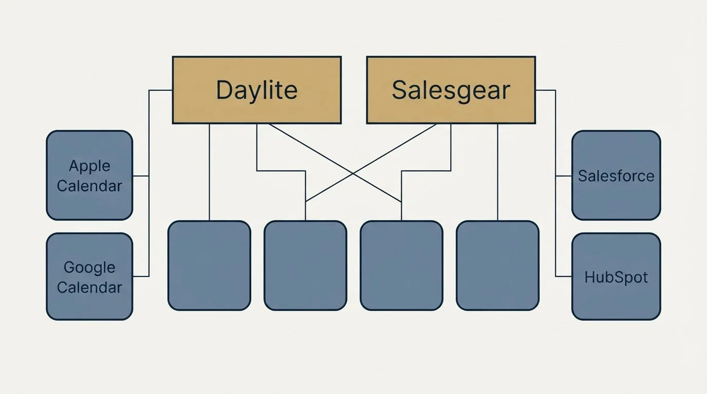 Integration grid: Integration Ecosystem (Daylite, Salesgear, Apple Calendar, Salesforce)