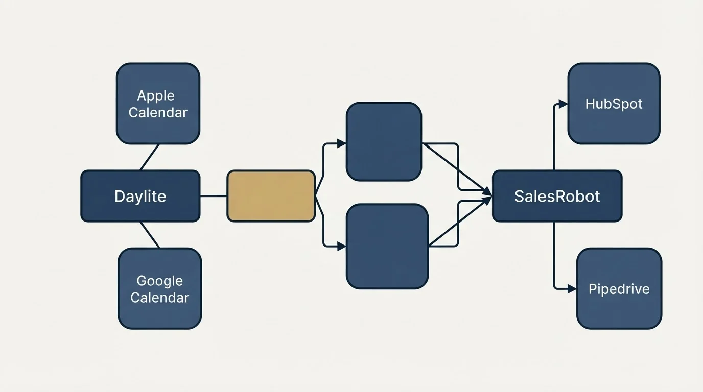 Integration schematic: Integration Ecosystem (Daylite, SalesRobot, Apple Calendar, HubSpot)