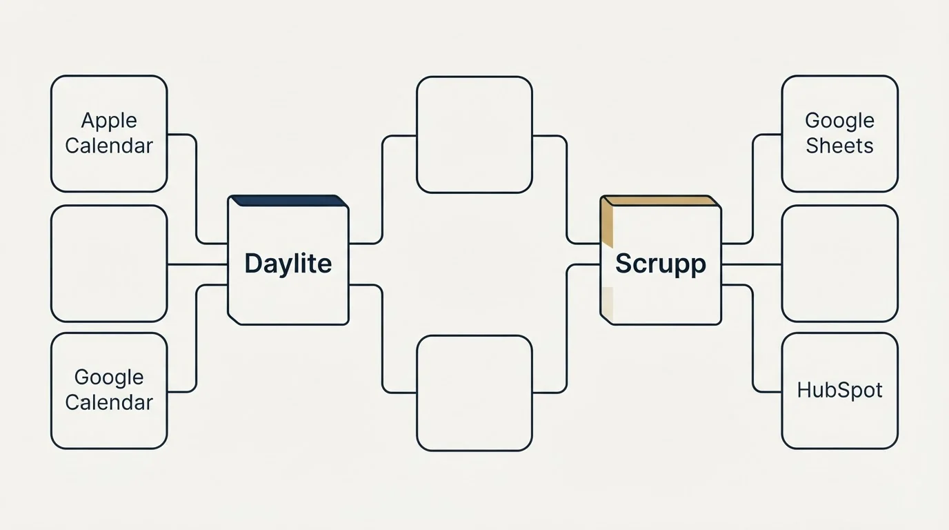 Integration flow: Integration Ecosystem (Daylite, Scrupp, Apple Calendar, Google Sheets)