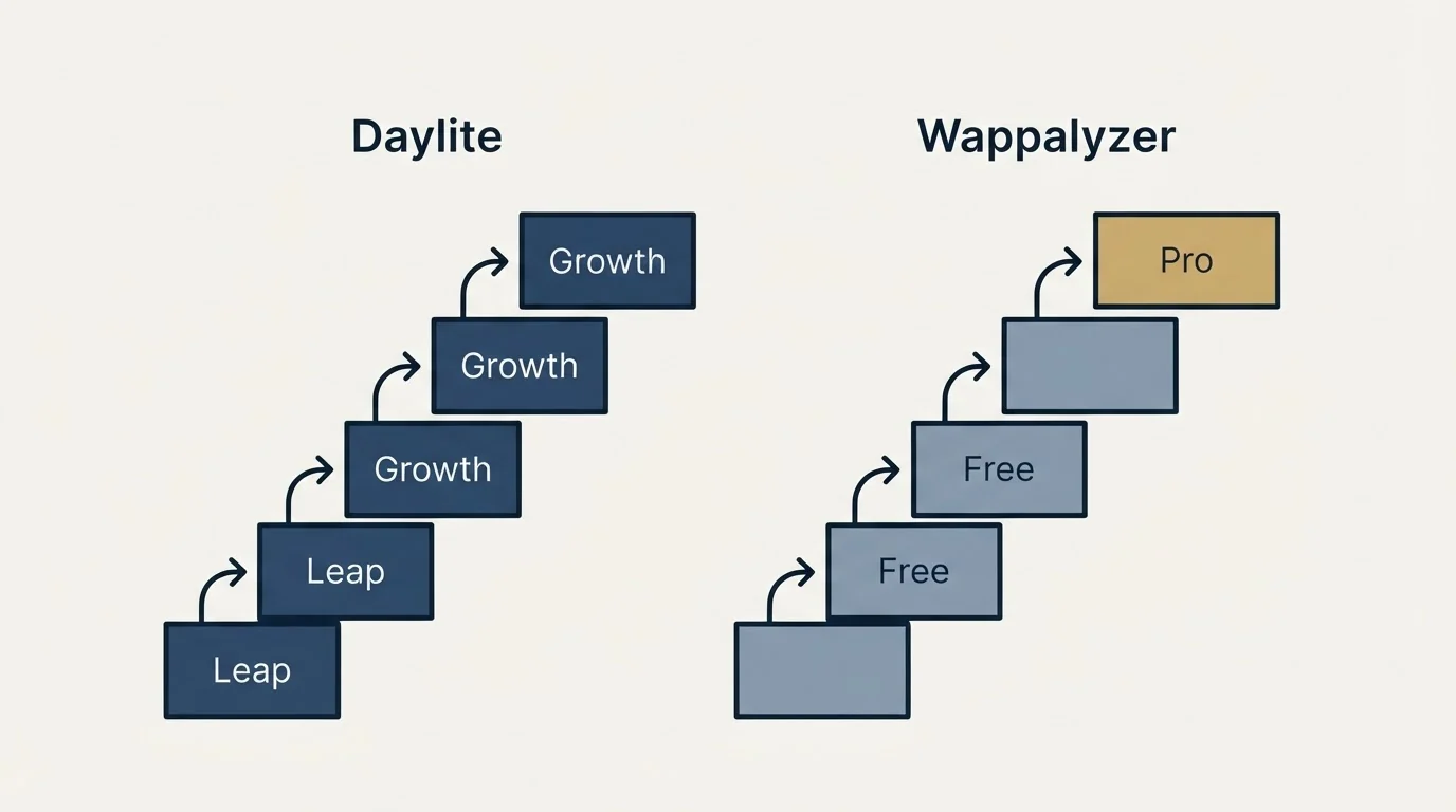Pricing ladder: Pricing Comparison (Daylite, Wappalyzer, Leap, Free)