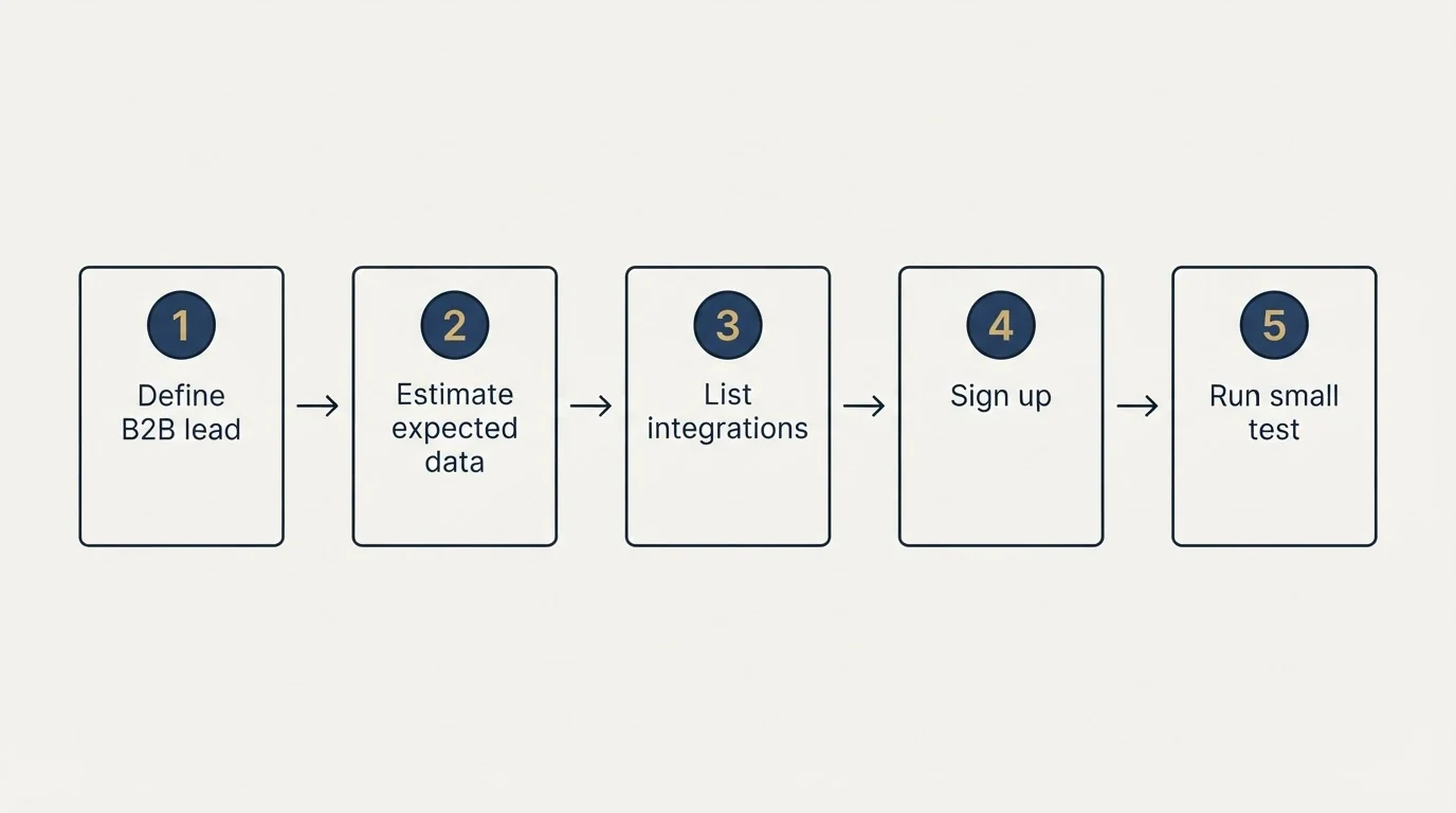 Step sequence: Getting Started Checklist (Define B2B lead, Estimate expected data, List integrations, Sign up)
