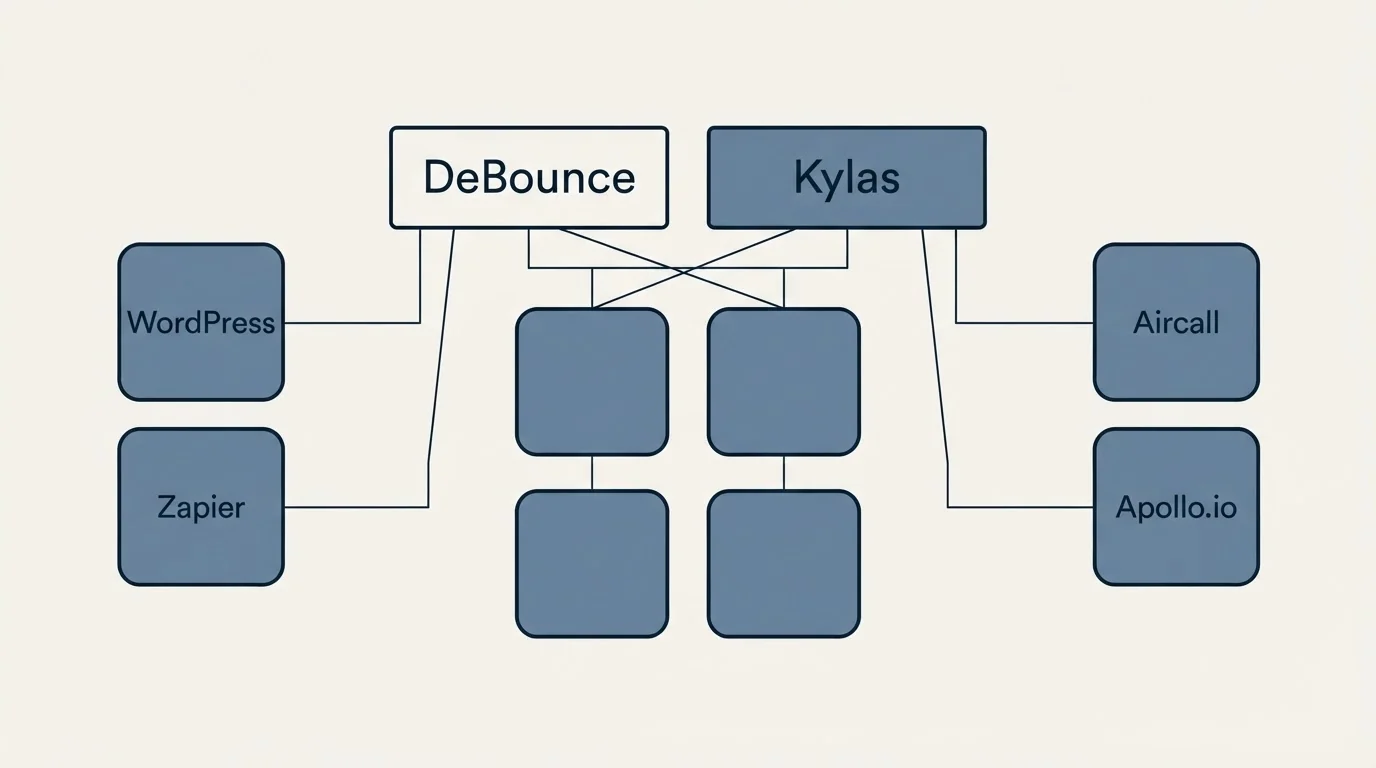 Integration grid: Integration Ecosystem (DeBounce, Kylas, WordPress, Aircall)