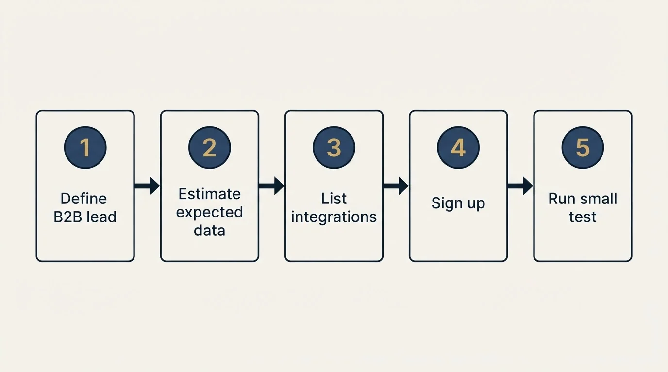 Step sequence: Getting Started Checklist (Define B2B lead, Estimate expected data, List integrations, Sign up)