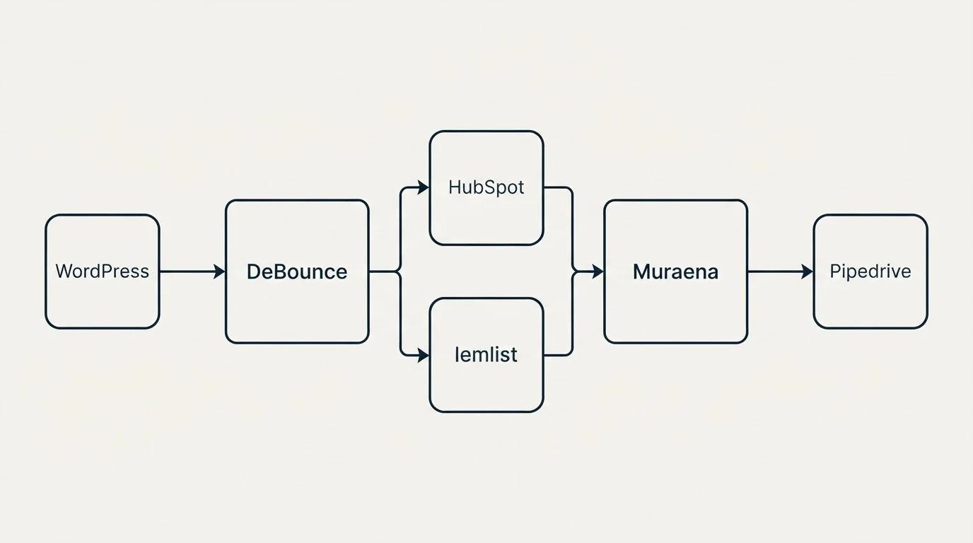 Integration flow: Integration Ecosystem (DeBounce, Muraena, HubSpot, lemlist)