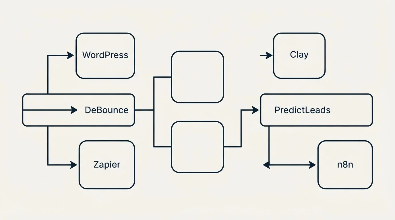 Integration flow: Integration Ecosystem (DeBounce, PredictLeads, WordPress, Clay)