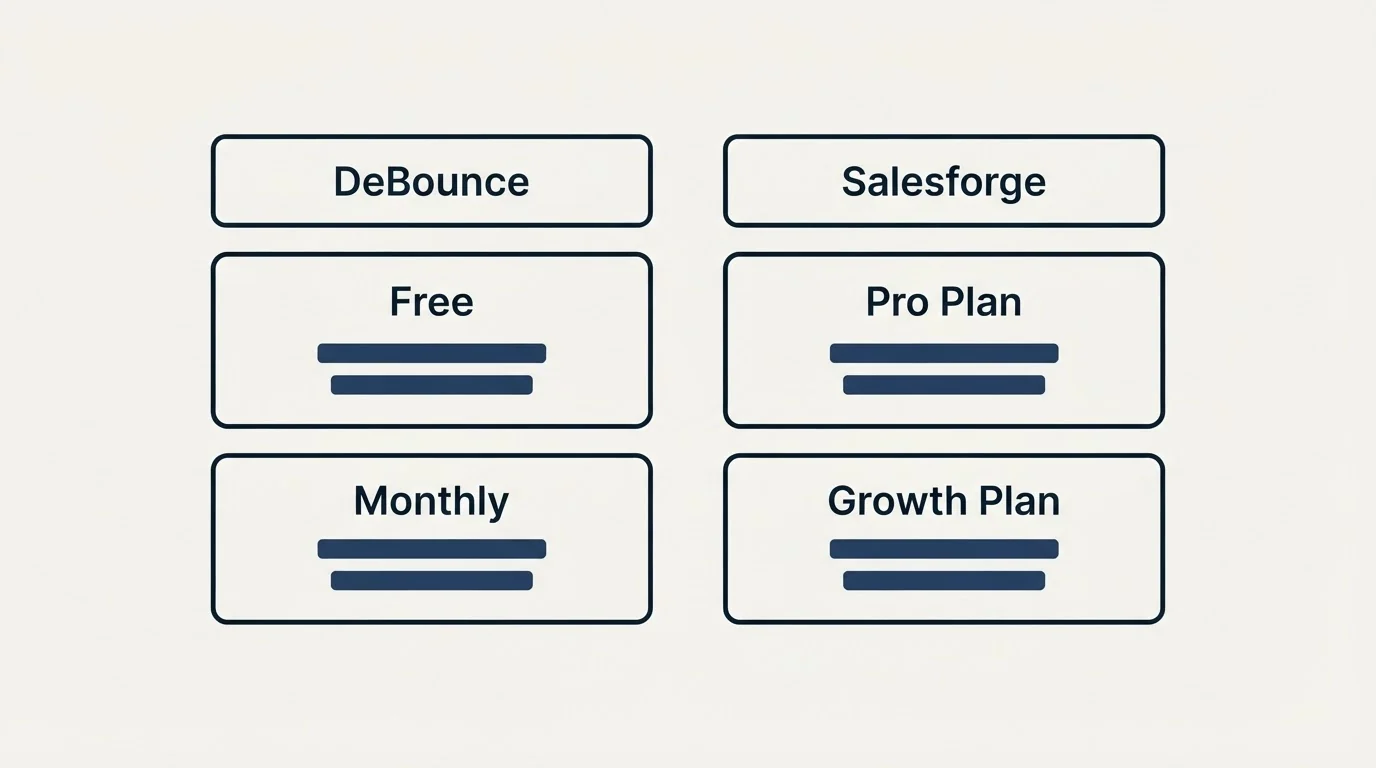 Pricing table: Pricing Comparison (DeBounce, Salesforge, Free, Pro Plan)