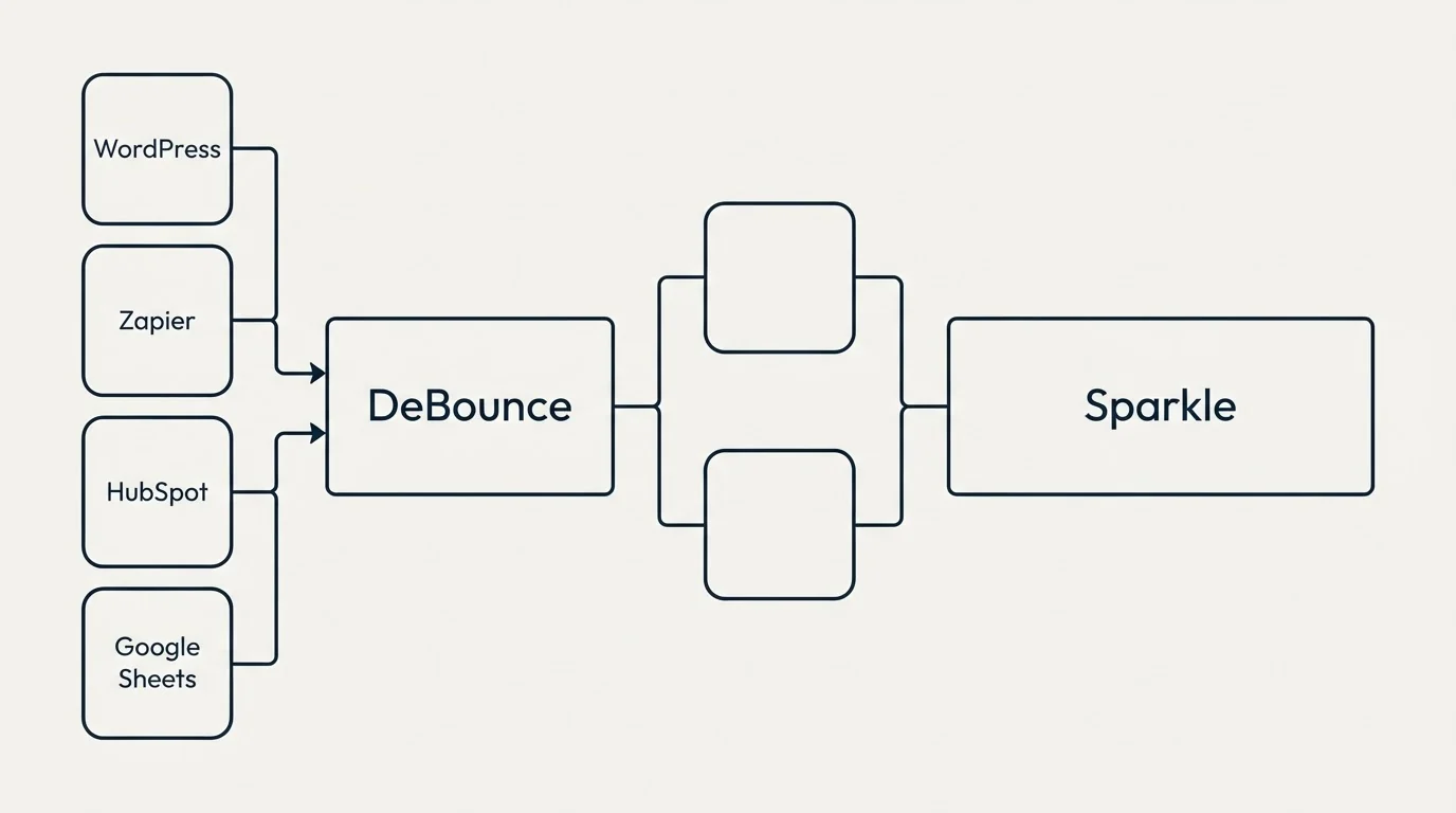 Integration flow: Integration Ecosystem (DeBounce, Sparkle, WordPress, Zapier)