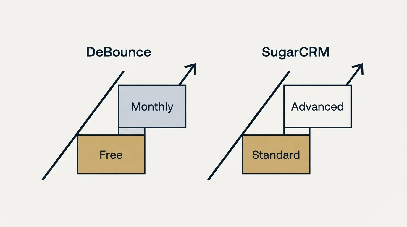 Pricing ladder: Pricing Comparison (DeBounce, SugarCRM, Free, Standard)