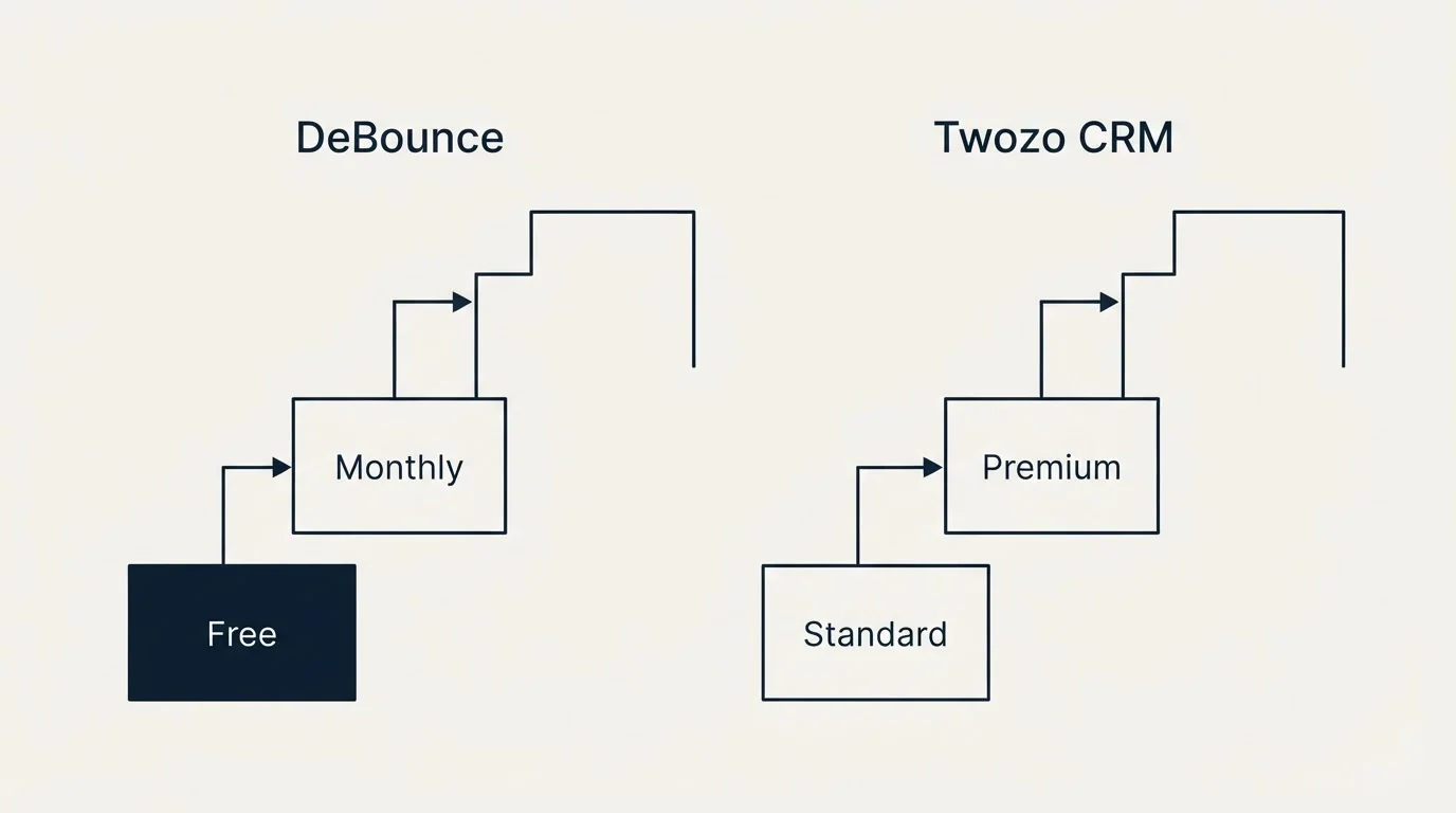 Pricing ladder: Pricing Comparison (DeBounce, Twozo CRM, Free, Standard)