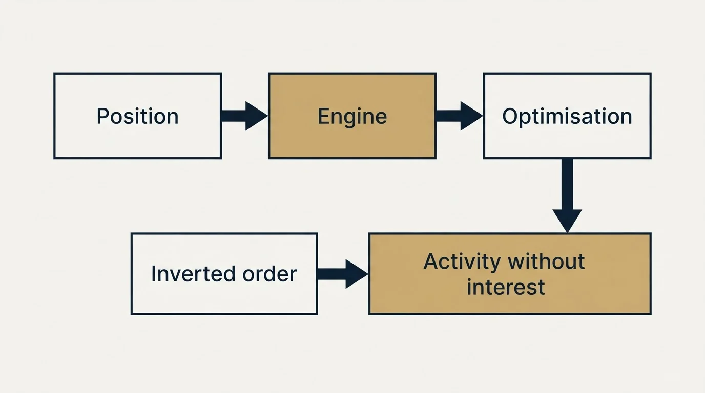 Schematic: If you are starting from followers (Position, Engine, Optimisation, Inverted order)