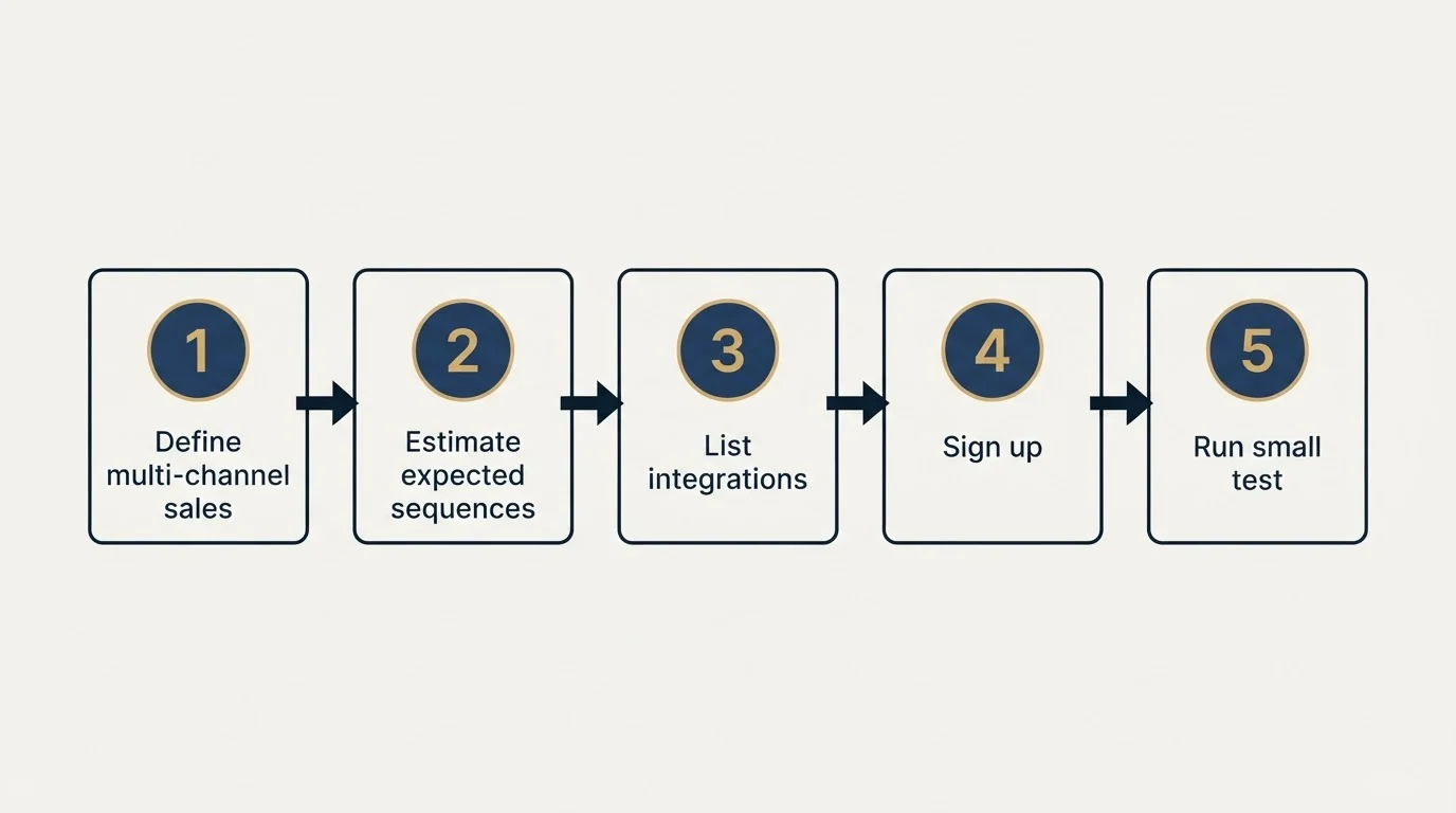 Step sequence: Getting Started Checklist (Define multi-channel sales, Estimate expected sequences, List integrations, Sign up)