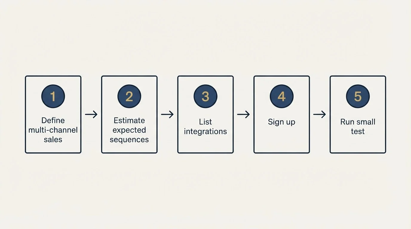 Step sequence: Getting Started Checklist (Define multi-channel sales, Estimate expected sequences, List integrations, Sign up)