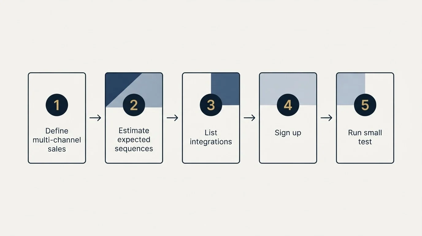 Step sequence: Getting Started Checklist (Define multi-channel sales, Estimate expected sequences, List integrations, Sign up)