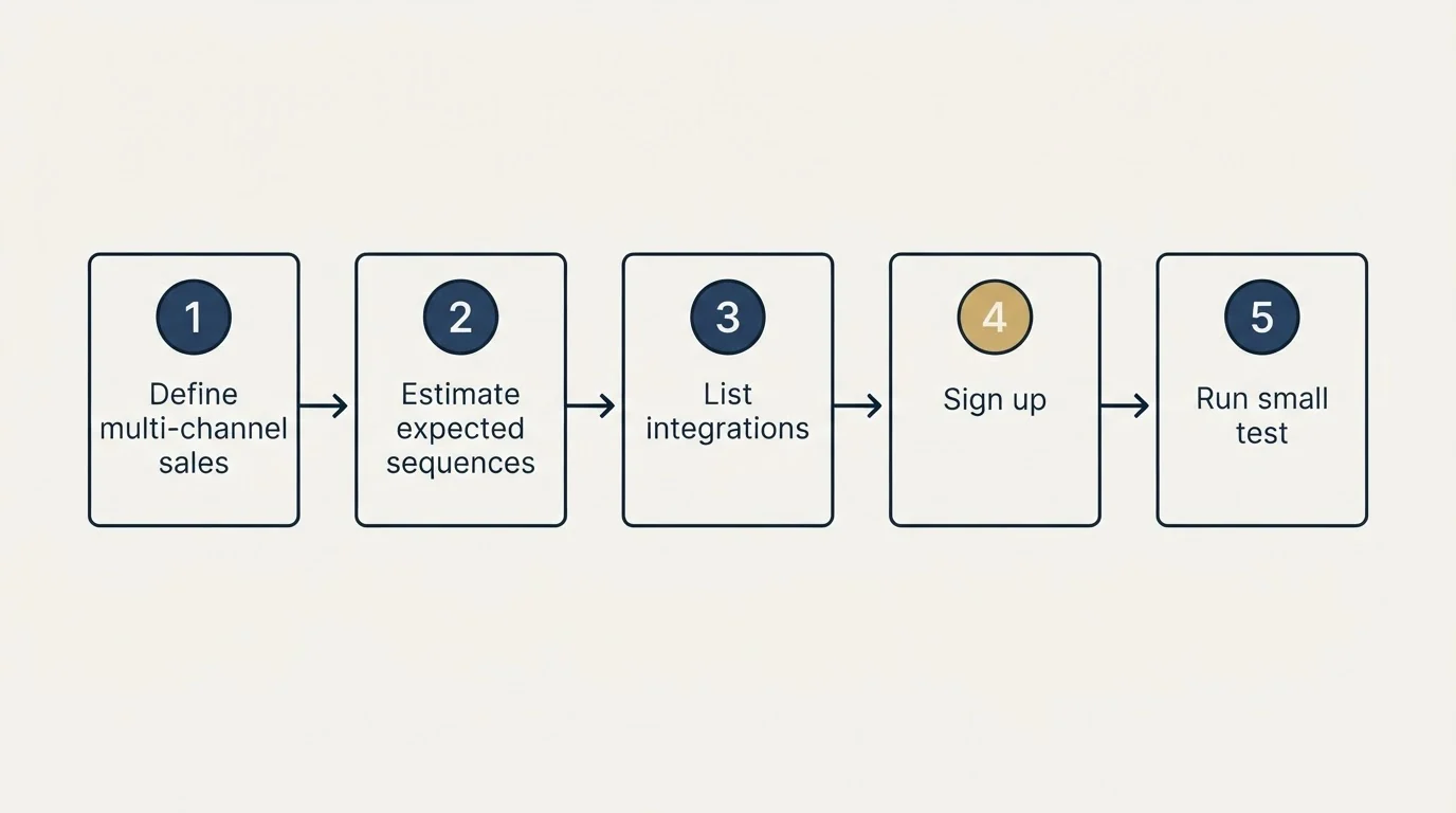 Step sequence: Getting Started Checklist (Define multi-channel sales, Estimate expected sequences, List integrations, Sign up)