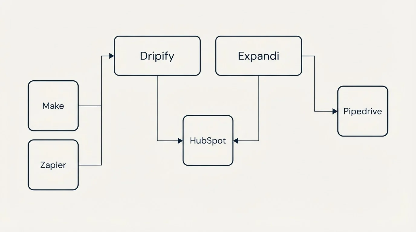 Integration grid: Integration Ecosystem (Dripify, Expandi, HubSpot, Make)
