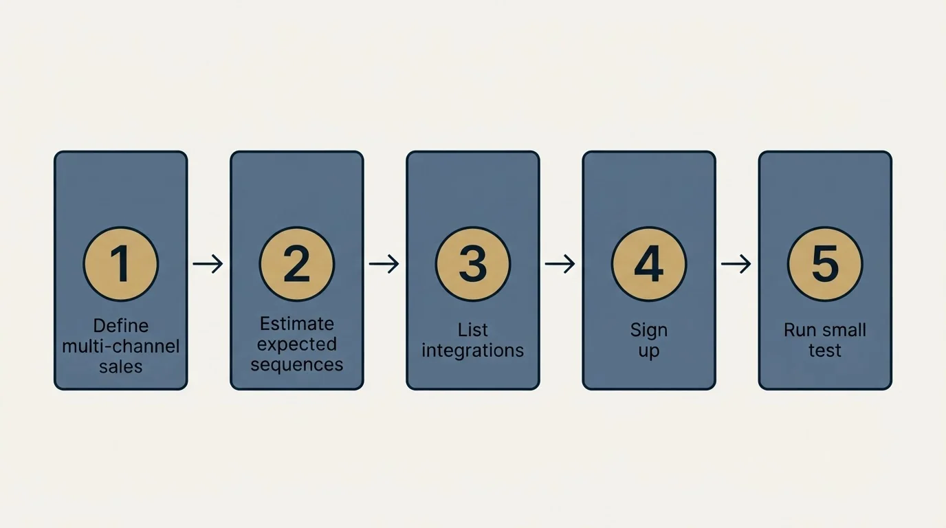 Step sequence: Getting Started Checklist (Define multi-channel sales, Estimate expected sequences, List integrations, Sign up)