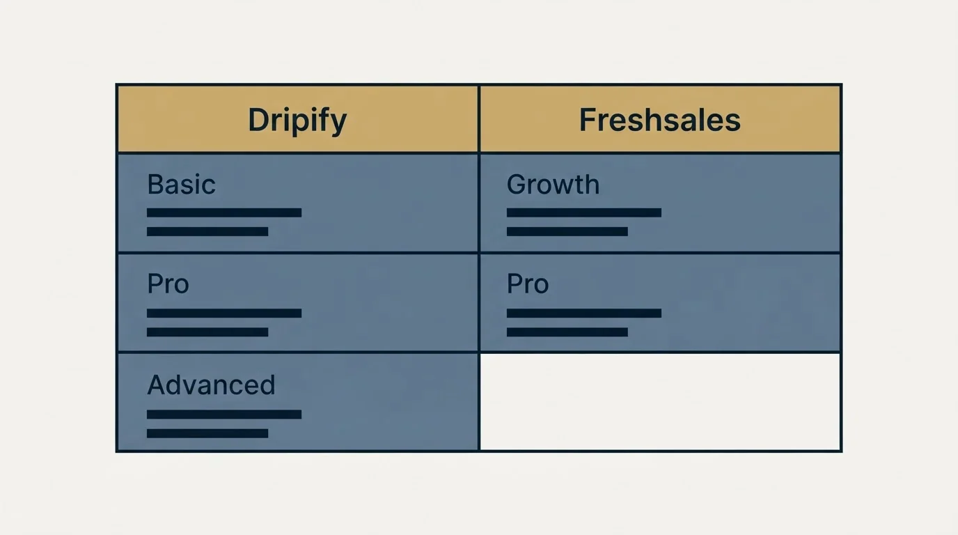 Pricing table: Pricing Comparison (Dripify, Freshsales, Basic, Growth)