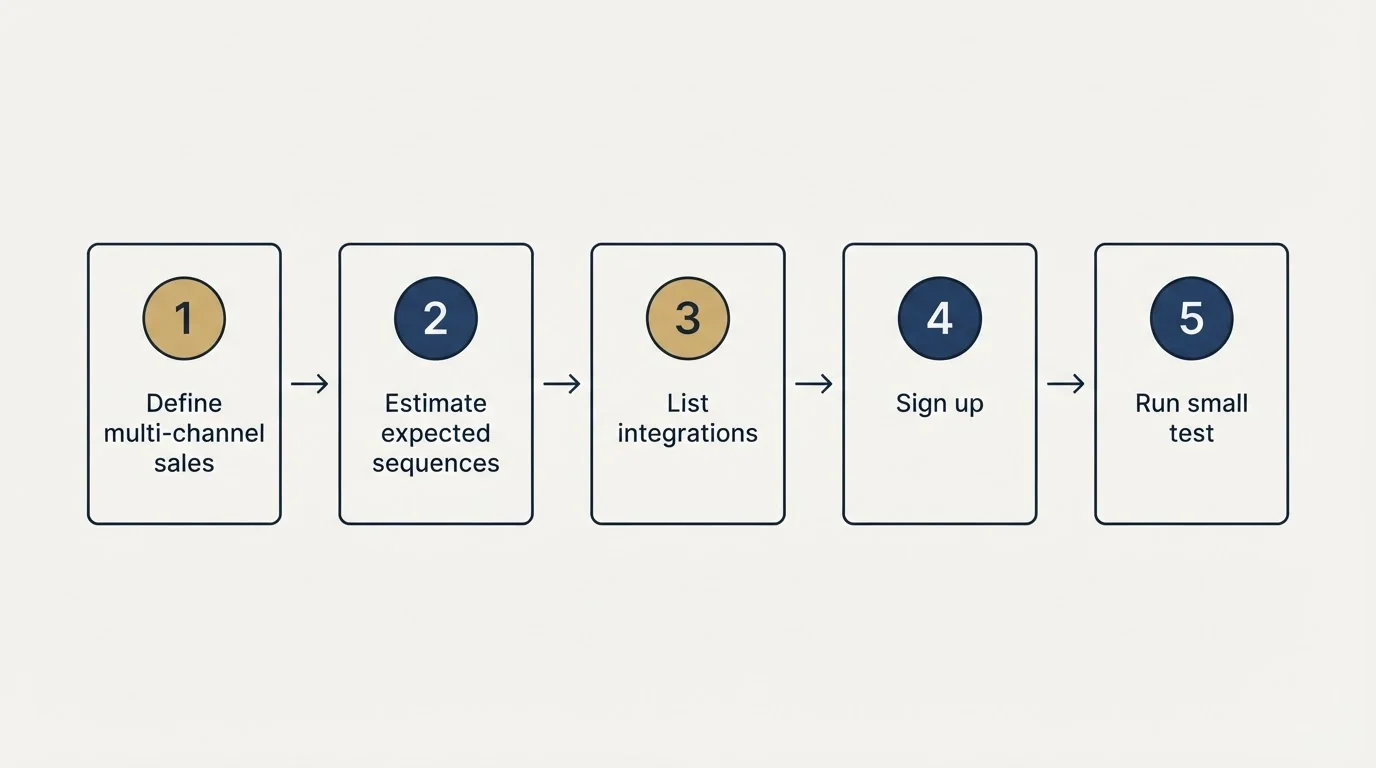 Step sequence: Getting Started Checklist (Define multi-channel sales, Estimate expected sequences, List integrations, Sign up)