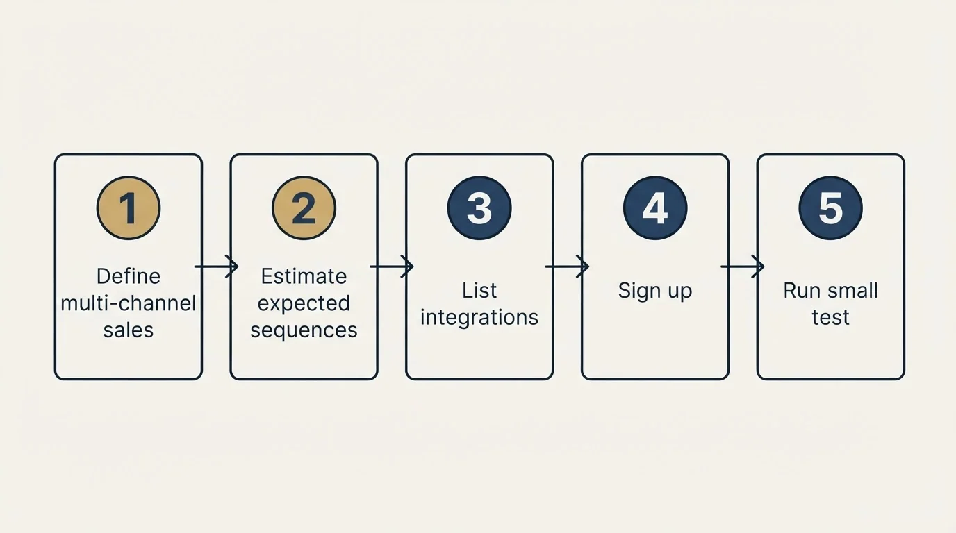 Step sequence: Getting Started Checklist (Define multi-channel sales, Estimate expected sequences, List integrations, Sign up)