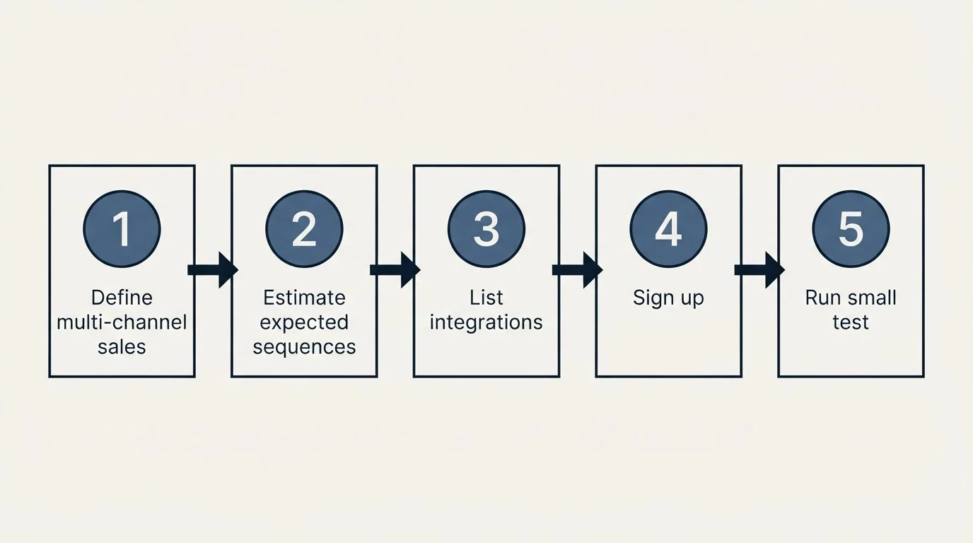 Step sequence: Getting Started Checklist (Define multi-channel sales, Estimate expected sequences, List integrations, Sign up)