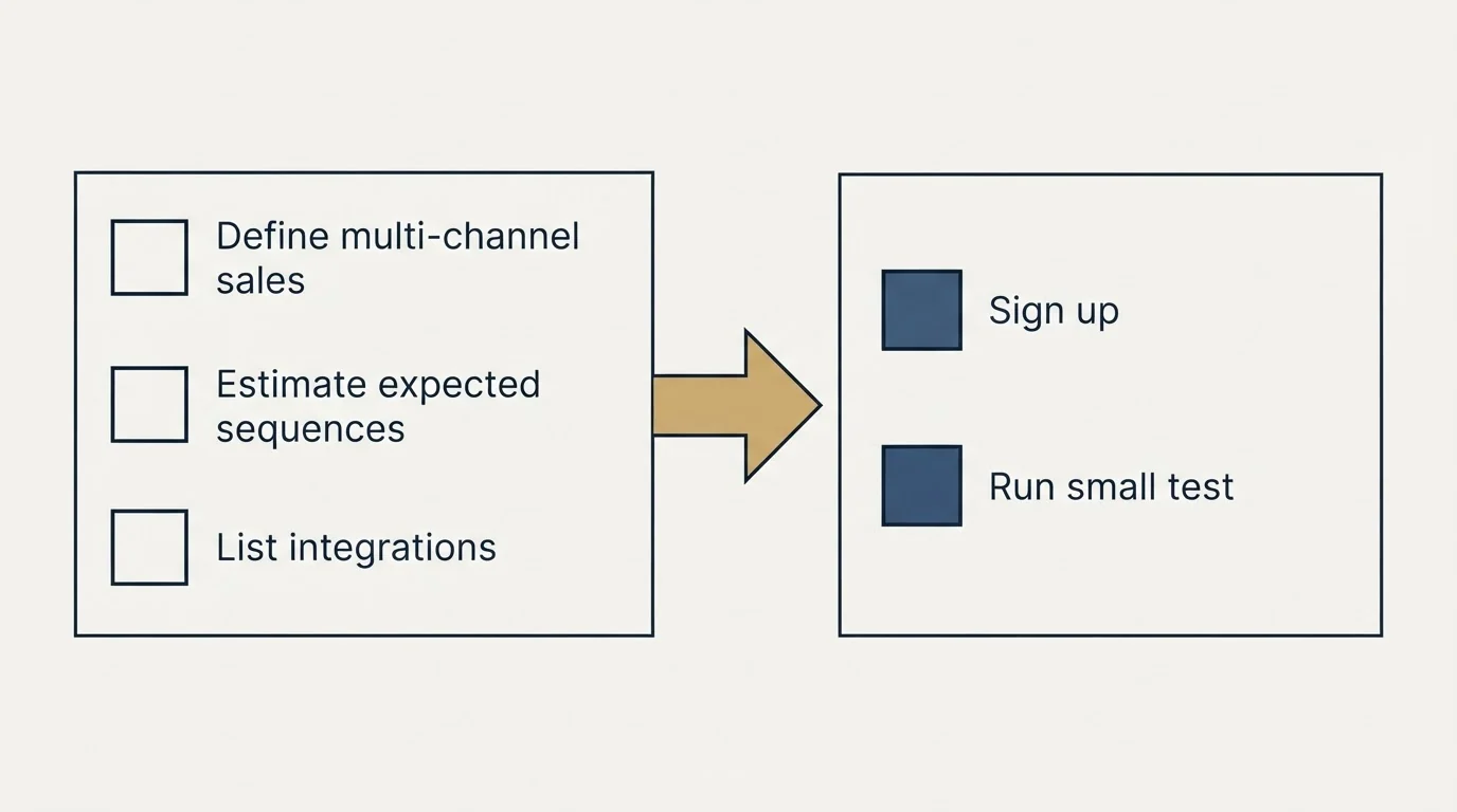 Before-and-after steps: Getting Started Checklist (Define multi-channel sales, Estimate expected sequences, List integrations, Sign up)