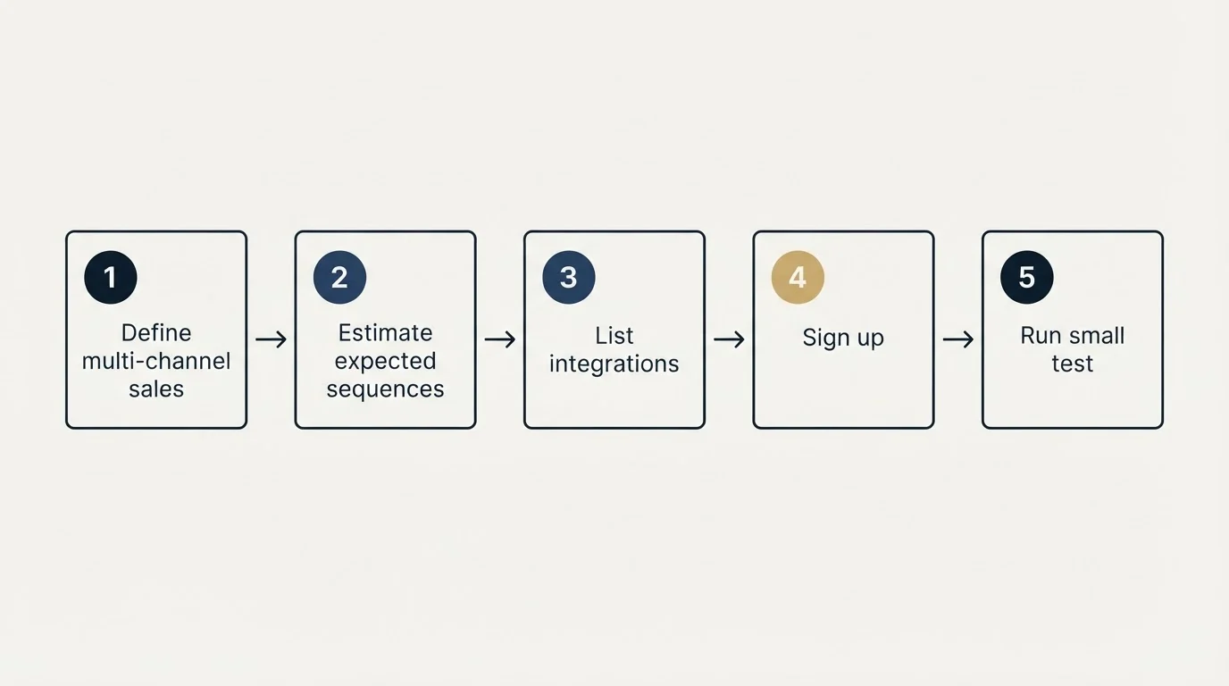 Step sequence: Getting Started Checklist (Define multi-channel sales, Estimate expected sequences, List integrations, Sign up)