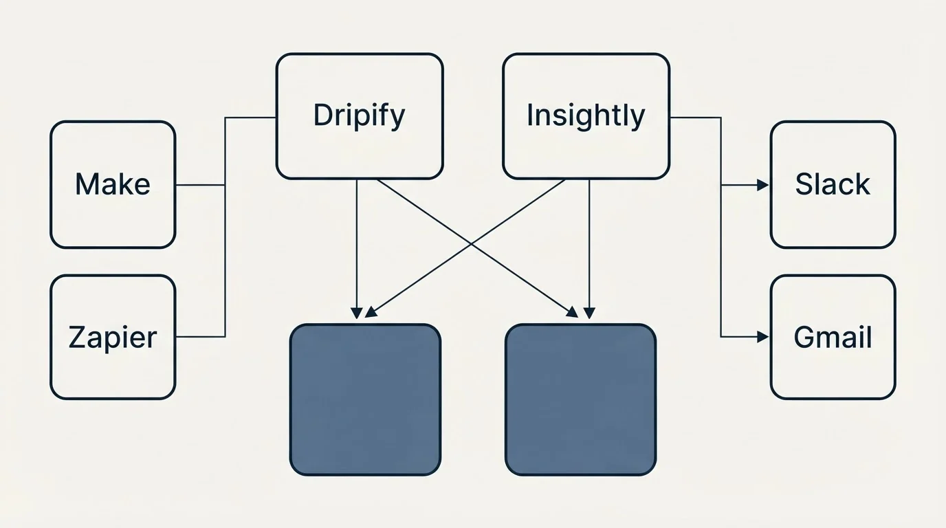 Integration grid: Integration Ecosystem (Dripify, Insightly, Make, Slack)