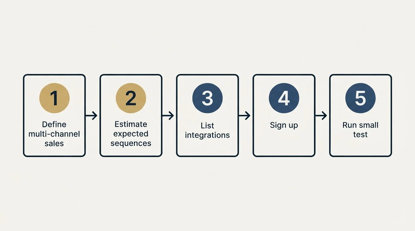 Step sequence: Getting Started Checklist (Define multi-channel sales, Estimate expected sequences, List integrations, Sign up)