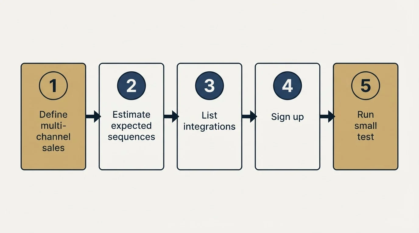 Step sequence: Getting Started Checklist (Define multi-channel sales, Estimate expected sequences, List integrations, Sign up)