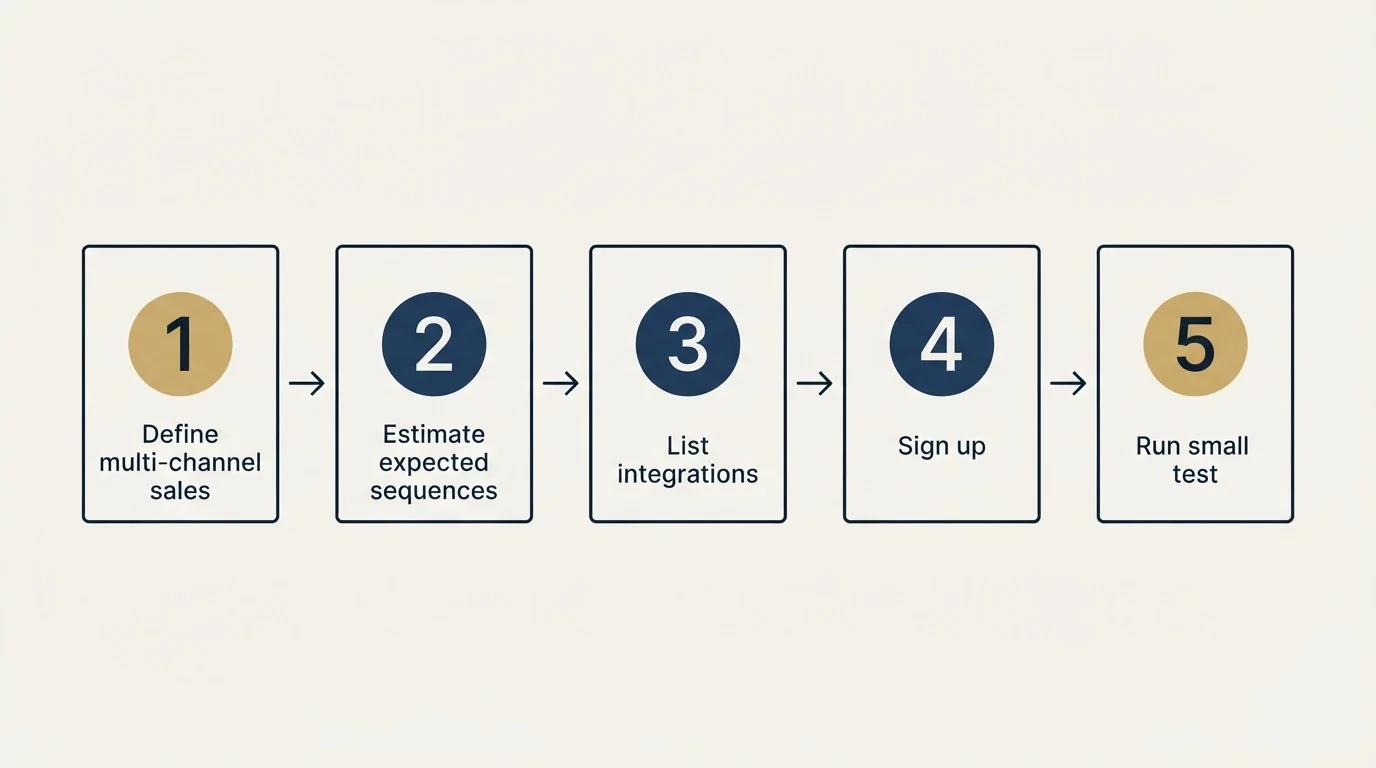Step sequence: Getting Started Checklist (Define multi-channel sales, Estimate expected sequences, List integrations, Sign up)