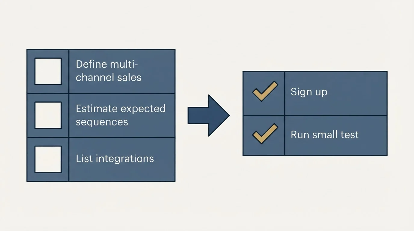 Before-and-after steps: Getting Started Checklist (Define multi-channel sales, Estimate expected sequences, List integrations, Sign up)