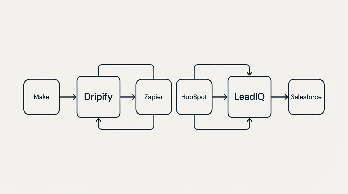 Integration schematic: Integration Ecosystem (Dripify, LeadIQ, Zapier, HubSpot)