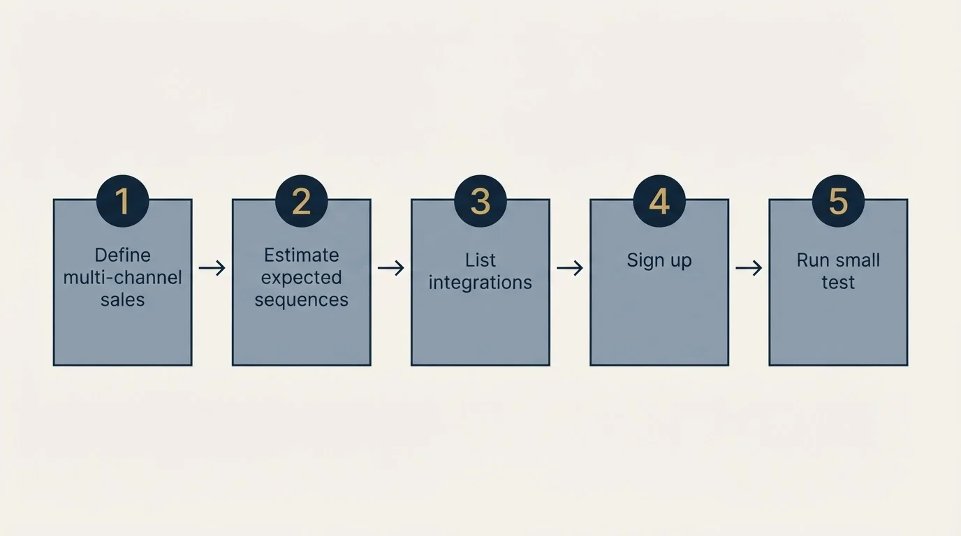 Step sequence: Getting Started Checklist (Define multi-channel sales, Estimate expected sequences, List integrations, Sign up)
