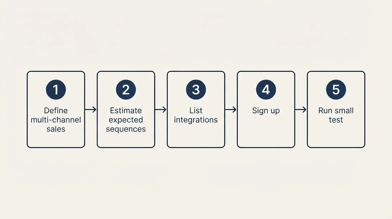 Step sequence: Getting Started Checklist (Define multi-channel sales, Estimate expected sequences, List integrations, Sign up)