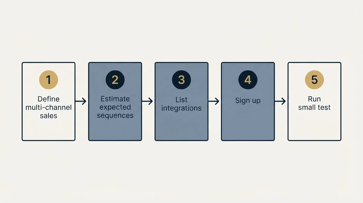 Step sequence: Getting Started Checklist (Define multi-channel sales, Estimate expected sequences, List integrations, Sign up)