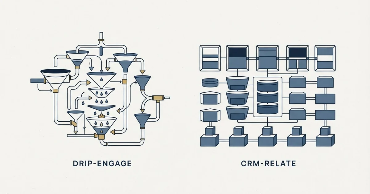 Editorial illustration for Dripify vs Less Annoying CRM