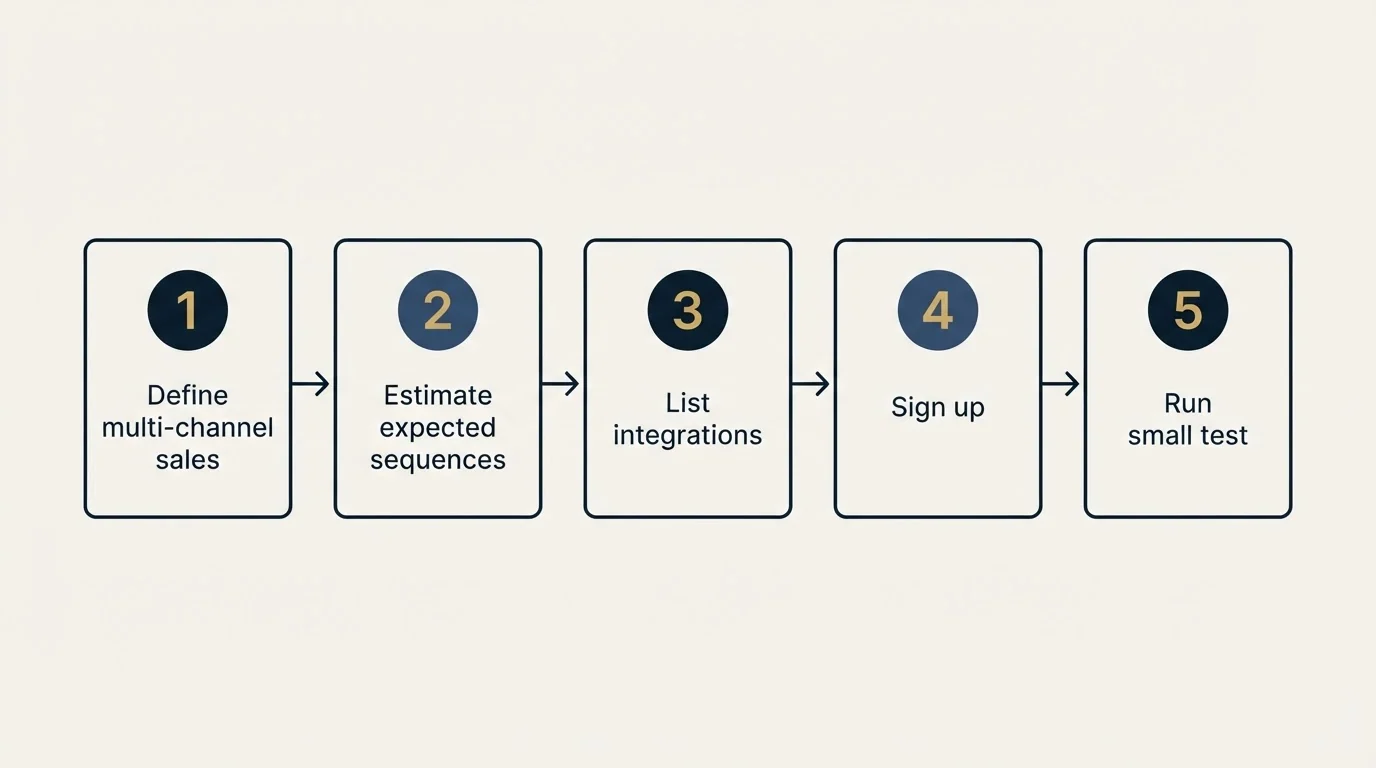 Step sequence: Getting Started Checklist (Define multi-channel sales, Estimate expected sequences, List integrations, Sign up)