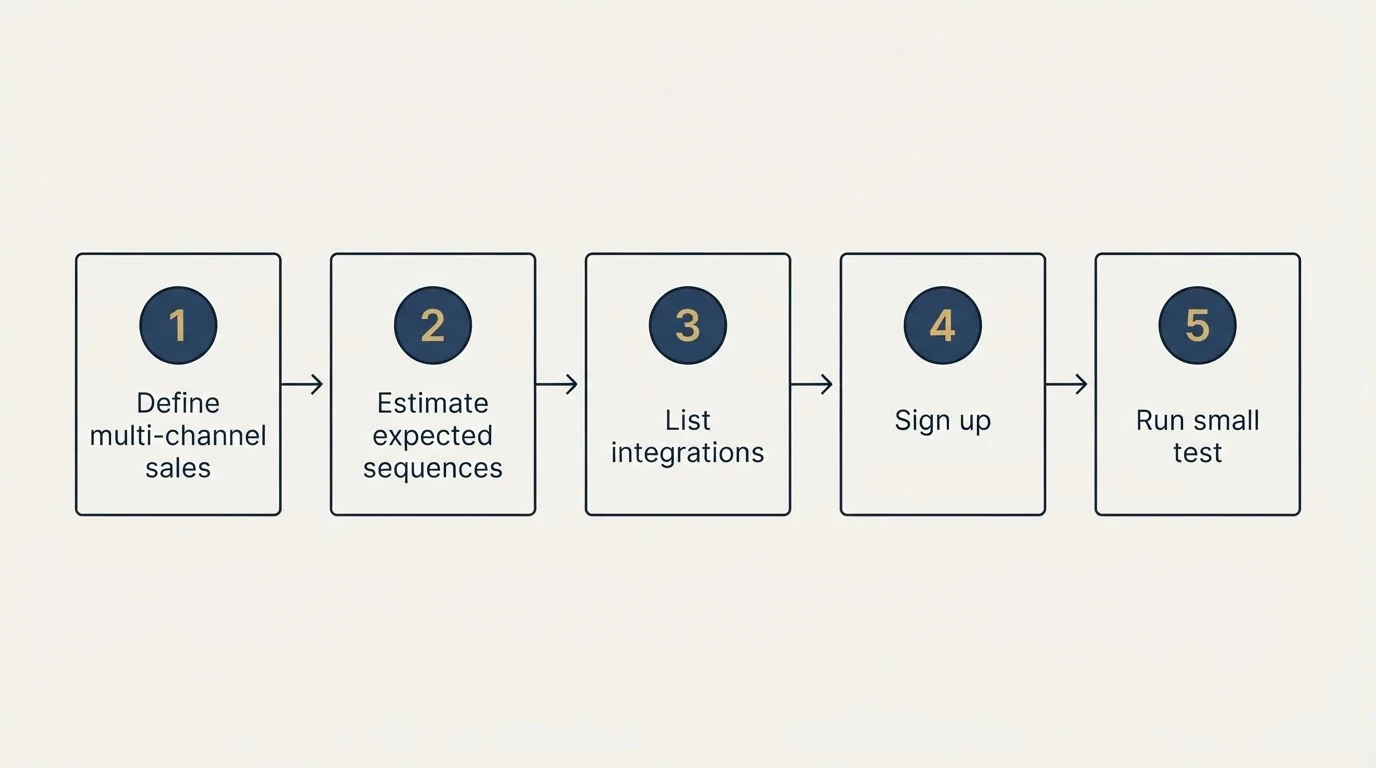 Step sequence: Getting Started Checklist (Define multi-channel sales, Estimate expected sequences, List integrations, Sign up)
